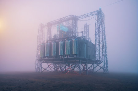 Futuristic Structure in Misty Landscape. Generative AI.の写真素材