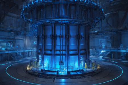 Futuristic Nuclear Reactor Core in Blue Light. Generative AI.の写真素材