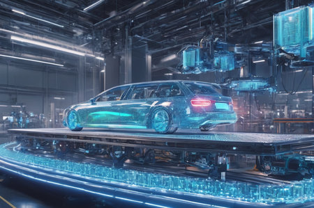 Futuristic Car Manufacturing with Holographic Design. Generative AI.の写真素材
