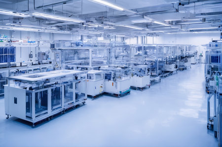 Modern Automated Factory Interior with Machinery. Generative AI.の写真素材