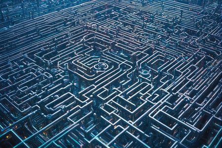 Complex Network Metal Maze Design for Technology Concept. Generative AI.の写真素材