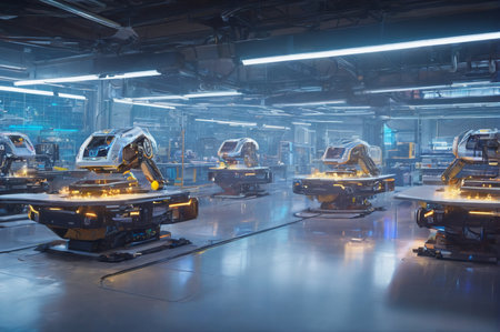 Advanced Robotics in Futuristic Factory Setting. Generative AI.の写真素材