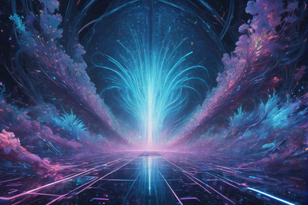 Futuristic Portal with Radiant Energy Burst. Generative AI.の写真素材