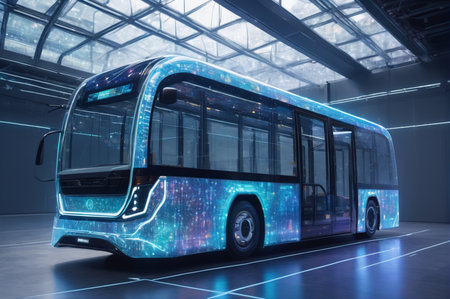 Futuristic Electric Bus with Digital Light Display. Generative AI.の写真素材