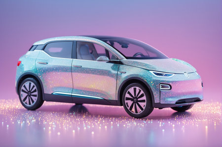 Sparkling Electric Car with Futuristic Holographic Finish. Generative AI.の写真素材
