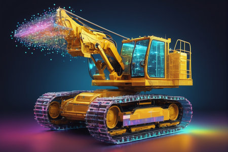 Futuristic Excavator with Digital Projections. Generative AI.の写真素材