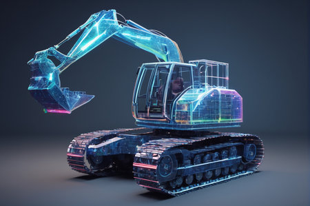 Digital Excavator Hologram. Generative AI.の写真素材
