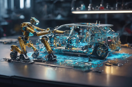 Advanced Robot Assembling Futuristic Car Prototype. Generative AI.の写真素材