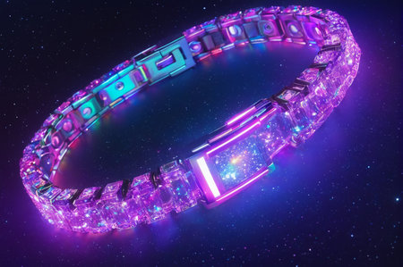 Futuristic LED Bracelet Lights Up with Neon Colors. Generative AI.の写真素材