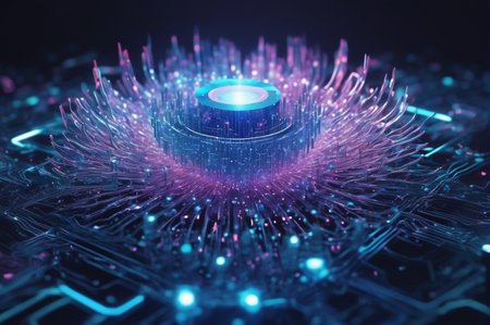 Futuristic Circuitry Glowing with Digital Energy. Generative AI.の写真素材