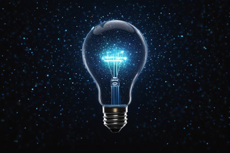 Electric light bulb on a dark background. Generative AI.の写真素材