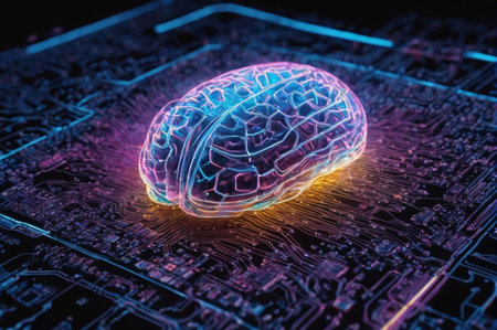 Neon Brain Visualizing Advanced AI Neural Network Concept. Generative AI.の写真素材
