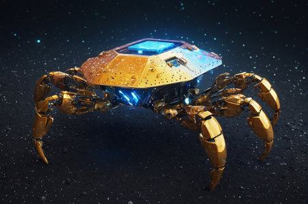 Futuristic Robotic Crab in Motion on Dark Background. Generative AI.の写真素材