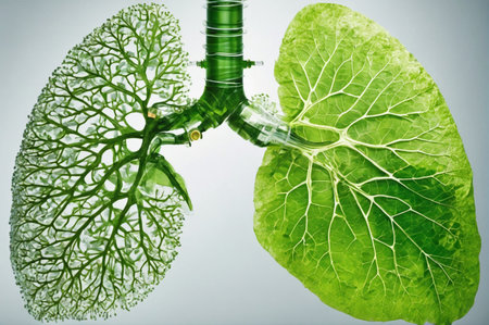 Lungs Depicted as Green Trees with Metal Airway. Generative AI.の写真素材