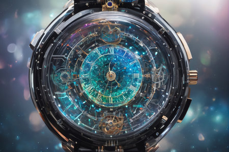 Intricate Mechanism of a Celestial-Themed Watch. Generative AI.の写真素材