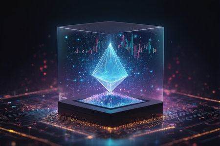 Ethereum Symbol in Futuristic Digital Technology Art. Generative AI.