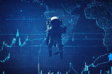 Astronaut Exploring Digital Financial Graph in Space. Generative AI.