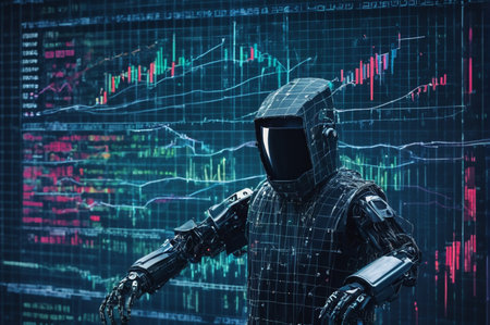 Futuristic Robot Analyzing Financial Data Display. Generative AI.の写真素材