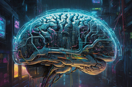 Futuristic Neural Cityscape Inside Human Brain Concept. Generative AI.の写真素材