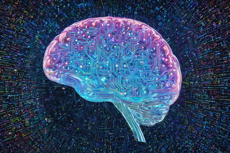 Digital Brain Circuitry in Colorful Vector Illustration. Generative AI.