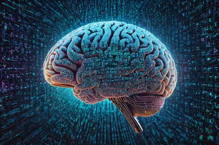 Digital Brain Surrounded by Data Flow. Generative AI.