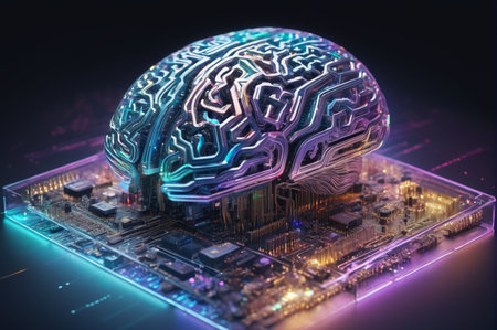 Futuristic Neural Network AI Brain Circuit Board Design. Generative AI.