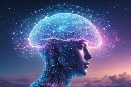 Futuristic AI Brain with Circuitry Visualization. Generative AI.の写真素材