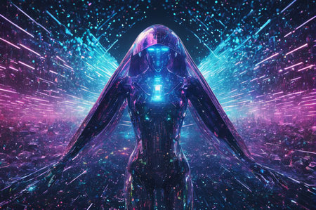 Futuristic Cyber Angel in a Digital Universe. Generative AI.