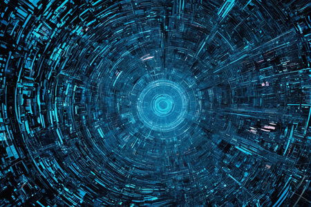 Futuristic Digital Tunnel in Blue Hues Vector Illustration. Generative AI.