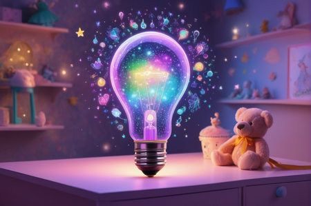 Magical Light Bulb Glowing with Fantasy Elements. Generative AI.