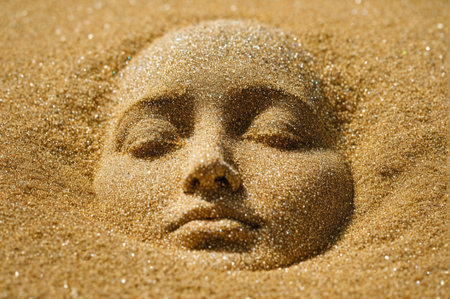 Face Formed in Sand with Eyes Closed.
