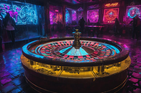 Neon Casino Roulette Table in a Futuristic Setting. Generative AI.