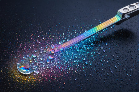 Rainbow Reflection on Water Droplets. Generative AI.