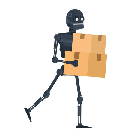 Delivery robot. The robot carries boxes, vector illustrationのイラスト素材