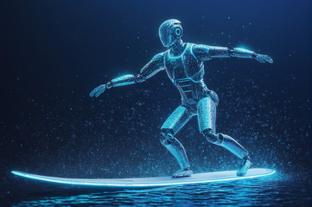 Cybernetic Surfer on Digital Waves. Generative AI.の写真素材