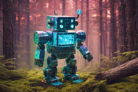 Holographic Forest Robot. Generative AI.の写真素材