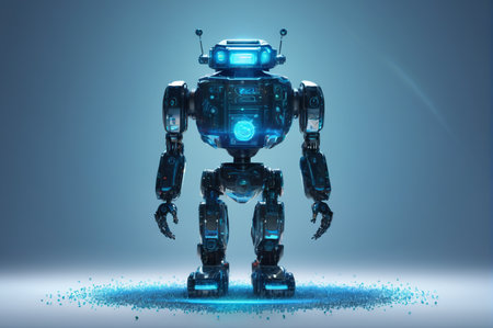 Futuristic Humanoid Robot with Blue Energy Core. Generative AI.の写真素材