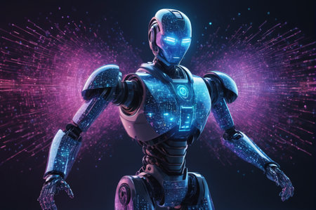 Cybernetic Warrior of the Neon Future. Generative AI.の写真素材