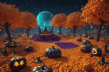 Enchanted Halloween Pumpkin Forest. Generative AI.