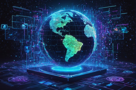 Holographic Digital Earth with Futuristic Network Interface. Generative AI.