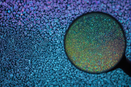 Colorful Bokeh Circles Under Magnifying Glass. Generative AI.の写真素材