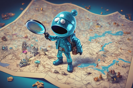 Cosmic Explorer with Map and Magnifying Glass. Generative AI.の写真素材