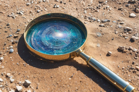 Cosmic Map Through Magnifying Glass. Generative AI.の写真素材