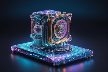 Futuristic Quantum Computing Core with Mechanical Precision. Generative AI.の写真素材