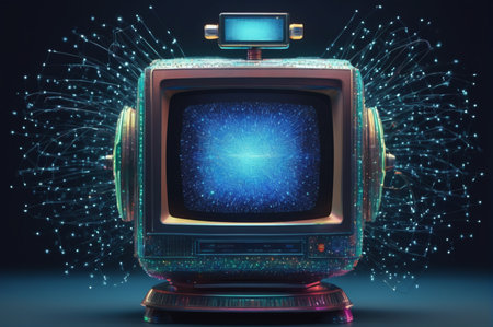 Retro Futuristic TV with Cosmic Display. Generative AI.