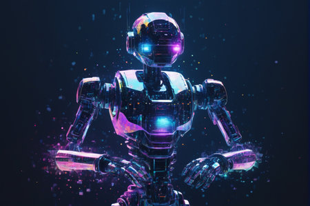 Neon Cybernetic Robot with Glowing Eyes. Generative AI.の写真素材