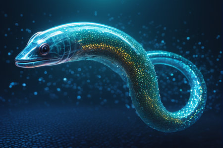 Bioluminescent Cyber Eel. Generative AI.