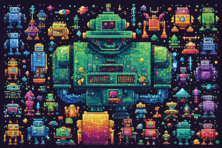 Pixel Art Robot Universe. Generative AI.