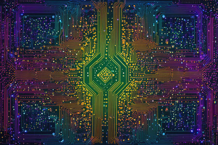 Neon Circuit Matrix. Generative AI.