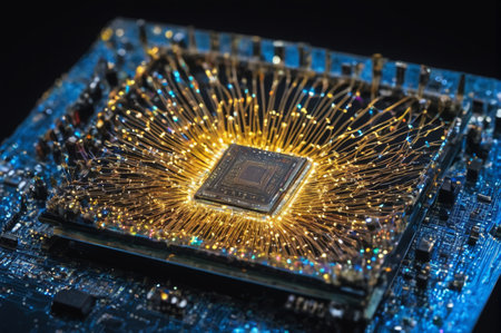 Glowing Microchip Connections. Generative AI.の写真素材